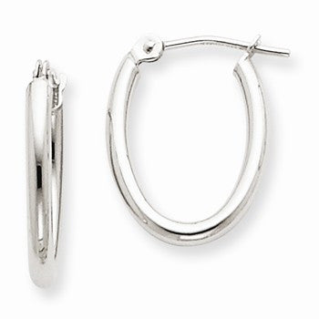 14k White Gold Polished 2mm Oval Tube Hoop Earrings