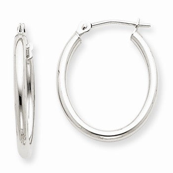 14k White Gold Polished 2mm Oval Tube Hoop Earrings