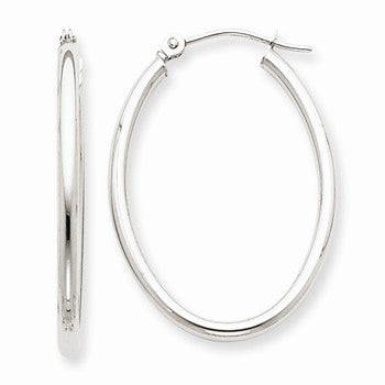 14k White Gold Polished 2mm Oval Tube Hoop Earrings