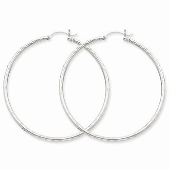 14k White Gold Diamond-cut 2mm Round Tube Hoop Earrings