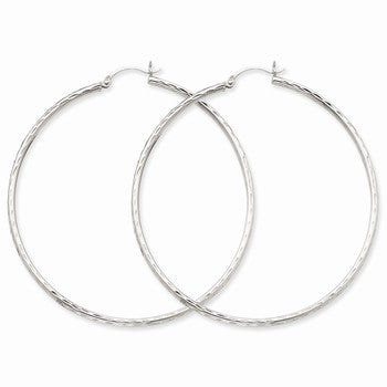 14k White Gold Diamond-cut 2mm Round Tube Hoop Earrings