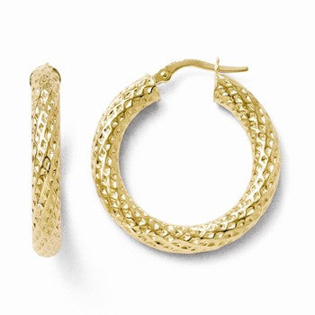 10k Yellow Gold Textured Hinged Hoop Earrings