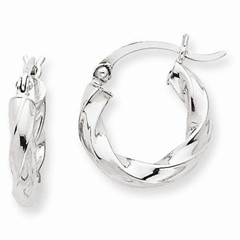 14k White Gold 3mm Twisted Hoop Earrings