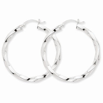 14k White Gold 3mm Twisted Hoop Earrings