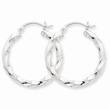 14k White Gold 3mm Twisted Hoop Earrings