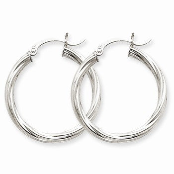 14k White Gold Polished 3.25mm Twisted Hoop Earrings