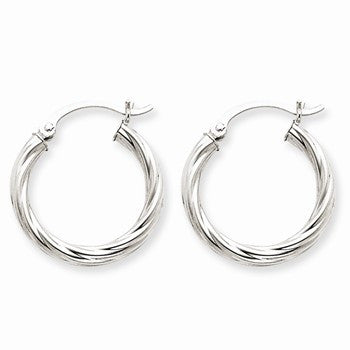 14k White Gold Polished 3.25mm Twisted Hoop Earrings