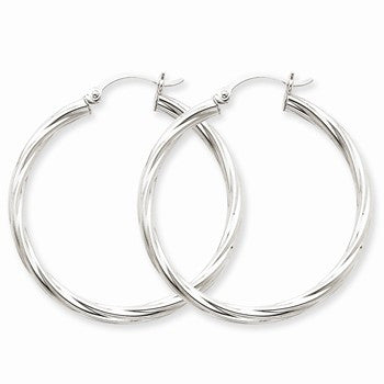 14k White Gold Polished 3.25mm Twisted Hoop Earrings