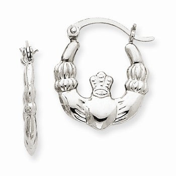 14k White Gold Claddagh Hoop Earrings