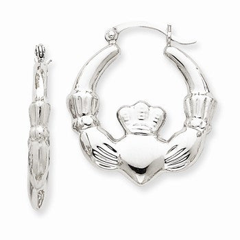 14k White Gold Claddagh Hoop Earrings