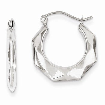 14k White Gold Faceted Hoop Earrings