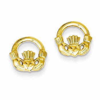 14k Yellow Gold Claddagh Post Earrings