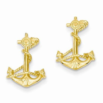 14k Yellow Gold 3-D Anchor with Rope Post Earrings