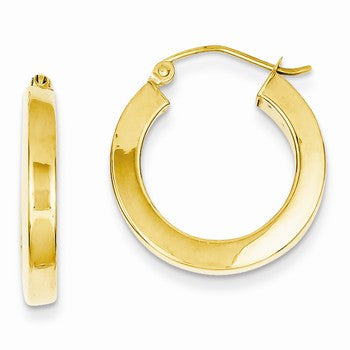 14k Yellow Gold 3mm Polished Square Tube Hoop Earrings