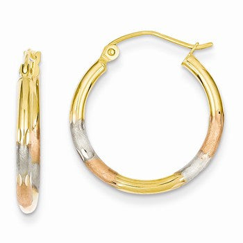 14k Tri-color 2mm Diamond-cut Earrings