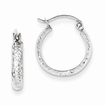 14k White Gold Diamond-cut 2.8x15mm Hollow Hoop Earrings