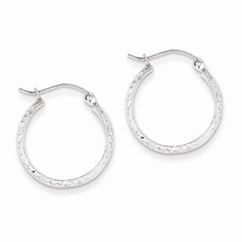 14k White Gold Diamond-cut 2.8x18mm Hollow Hoop Earrings