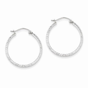 14k White Gold Diamond-cut 2.8x25mm Hollow Hoop Earrings