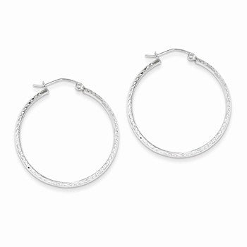 14k White Gold Diamond-cut 2.8x30mm Hollow Hoop Earrings