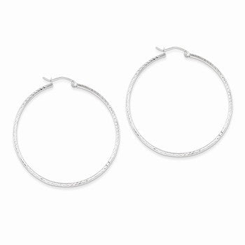 14k White Gold Diamond-cut 2.8x46mm Hollow Hoop Earrings