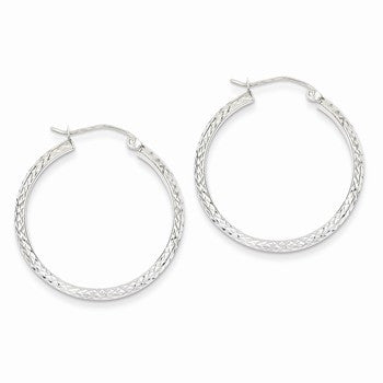 14k White Gold Diamond-cut 3.5x28mm Hollow Hoop Earrings