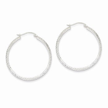 14k White Gold Diamond-cut 3.5x34mm Hollow Hoop Earrings