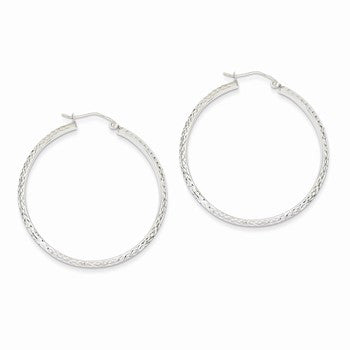 14k White Gold Diamond-cut 3.5x38mm Hollow Hoop Earrings