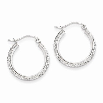 14k White Gold Knife Edge Diamond-cut 2.5x20mm Hoop Earrings