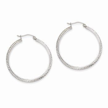 14k White Gold Knife Edge Diamond-cut 2.5x25mm Hoop Earrings