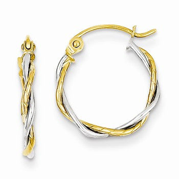 14k Two-tone Polished 1.8mm Twisted Hoop Earrings