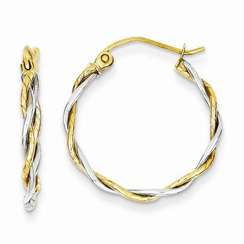 14k Two-tone Polished1.8mm Twisted Hoop Earrings