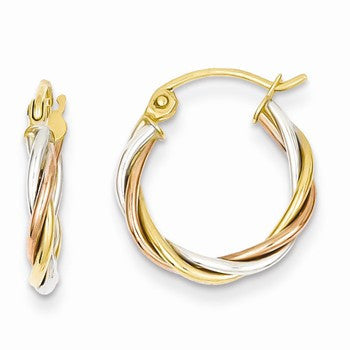 14k Tri-color Polished 2.5mm Twisted Hoop Earrings