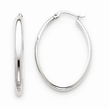 14k White Gold Polished 3.5mm Oval Hoop Earrings