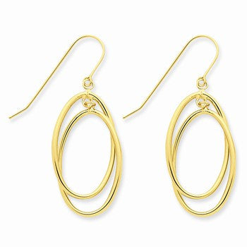 14k Yellow Gold Polished Double Circle Dangle Wire Earrings