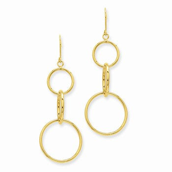 14k Yellow Gold 3 Circle Dangle Wire Earrings