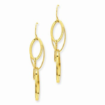 14k Yellow Gold Fancy Oval Drop Earrings