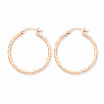 14k Rose Gold Diamond-cut Polished Hoop Earrings