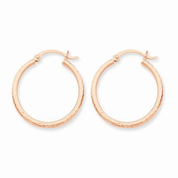 14k Rose Gold Diamond-cut Polished Hoop Earrings