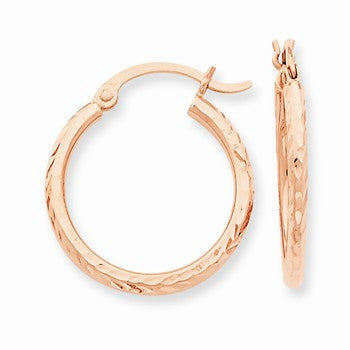 14k Rose Gold Diamond-cut Polished Hoop Earrings