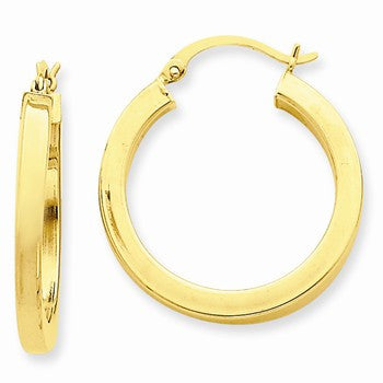 14k Yellow Gold 3mm Polished Square Hoop Earrings