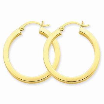 14k Yellow Gold 3mm Polished Square Hoop Earrings