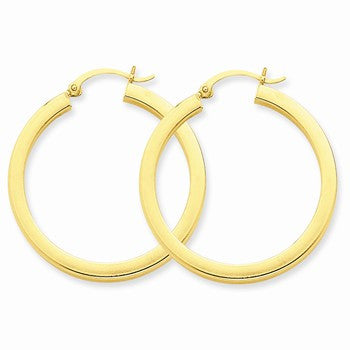 14k Yellow Gold 3mm Polished Square Hoop Earrings