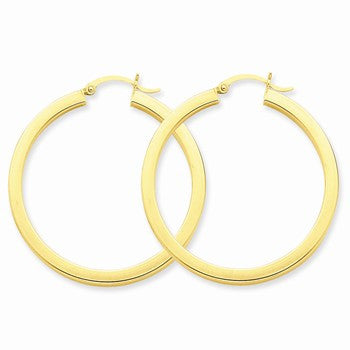 14k Yellow Gold 3mm Polished Square Hoop Earrings