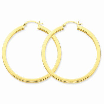 14k Yellow Gold 3mm Polished Square Hoop Earrings