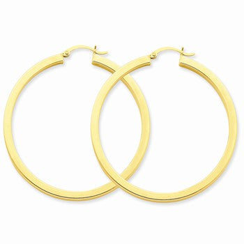 14k Yellow Gold 3mm Polished Square Hoop Earrings