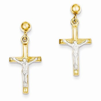 14k Two-tone Hollow Crucifix Earrings