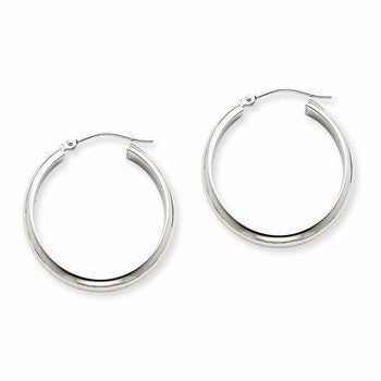 14k White Gold Round Tube Hoop Earrings