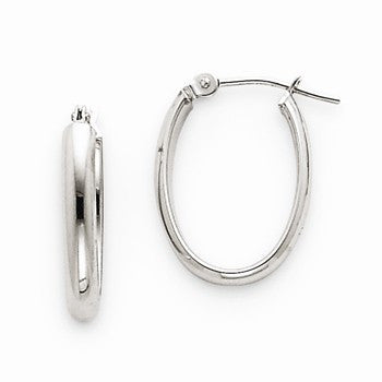 14k White Gold Polished 2.75mm Oval Tube Hoop Earrings