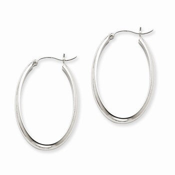 14k White Gold Polished 3.75mm Oval Tube Hoop Earrings