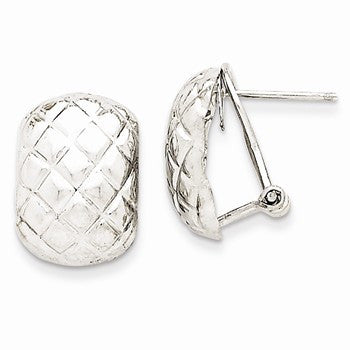 14k White Gold Polished Quilted Omega Back Post Earrings